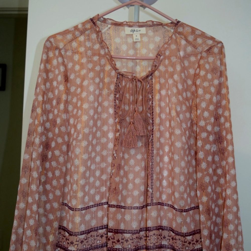 New ~Gorgeous Rose Burgandy and Gold Boho Top by Style & Co  Size M